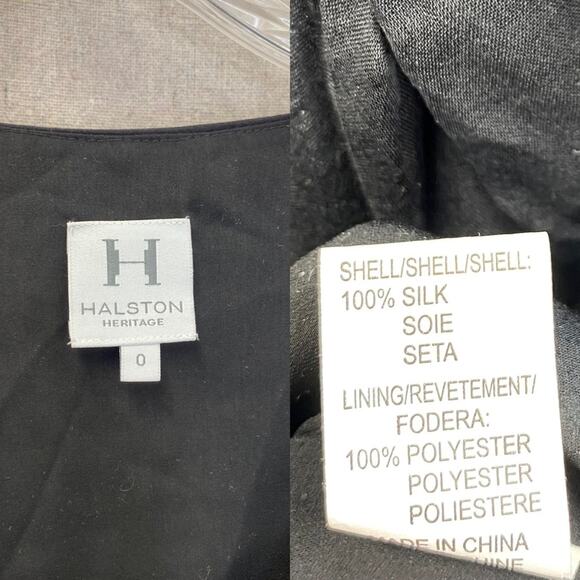 Halston Heritage black silk surplice peasant top with smocked band/cuffs size 0 - Picture 10 of 14